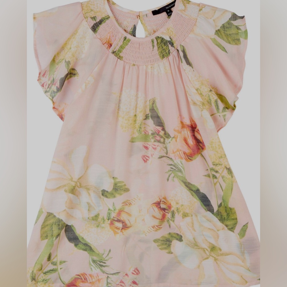 Herve Bernard Floral Smocked Short Sleeve Top